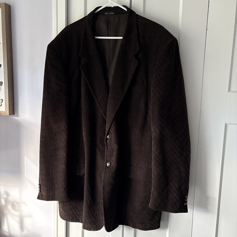 Monsieur Adolfo 46L Brown Chevron Corduroy‎ Mens Blazer Jacket Sport Coat
